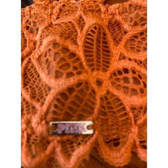 Pink Victoria's Secret Ornge Lace Front Hook Bra Size 32C - Picture 4 of 8